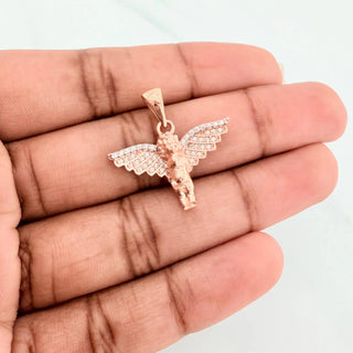 Dije Angel De La Guarda | Dos Oros Blanco Rosa 18K | 2.75 g | 2.5 cm