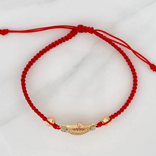 Pulsera Tejida Roja Corona | Tres Oros 18K | 3.3gr | 6mm