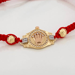 Pulsera Tejida Roja Corona | Tres Oros 18K | 3.3gr | 6mm