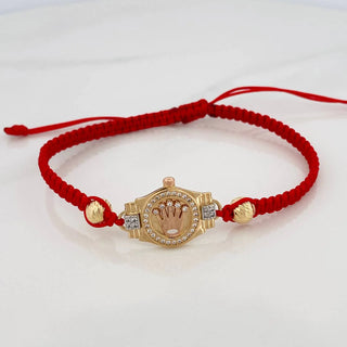 Pulsera Tejida Roja Corona | Tres Oros 18K | 3.3gr | 6mm