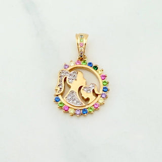 Dije Medalla Madre E Hija | Dos Oros Amarillo Blanco 18K | 3.2 g | 2.4 cm