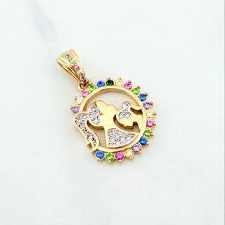 Dije Medalla Madre E Hija | Dos Oros Amarillo Blanco 18K | 3.2 g | 2.4 cm