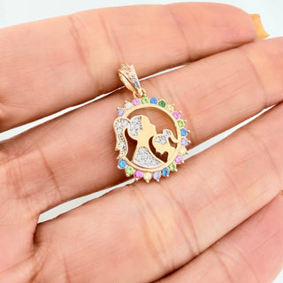 Dije Medalla Madre E Hija | Dos Oros Amarillo Blanco 18K | 3.2 g | 2.4 cm