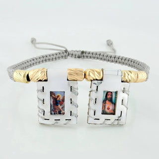 Pulsera Tejida Gris Escapulario Cilindros Diamantados | Oro Amarillo 18K | 6 Und
