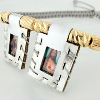 Pulsera Tejida Gris Escapulario Cilindros Diamantados | Oro Amarillo 18K | 6 Und
