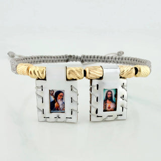 Pulsera Tejida Gris Escapulario Cilindros Diamantados | Oro Amarillo 18K | 6 Und