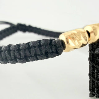 Pulsera Tejida Negra Escapulario Cilindros Diamantados | Oro Amarillo 18K | 6Und