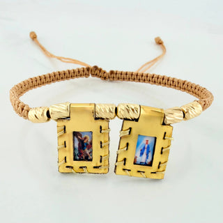 Pulsera Tejida Caqui Escapulario Cilindros Diamantados | Oro Amarillo 18K | 6 Und