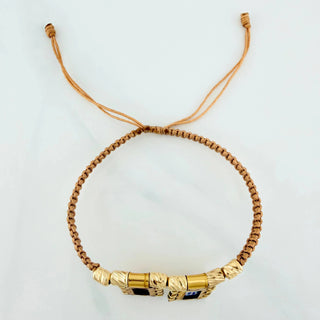 Pulsera Tejida Caqui Escapulario Cilindros Diamantados | Oro Amarillo 18K | 6 Und