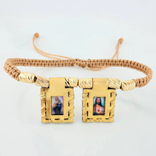 Pulsera Tejida Caqui Escapulario Cilindros Diamantados | Oro Amarillo 18K | 6 Und