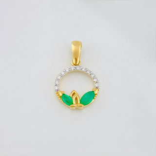 Dije Circulo Petalos Esmeraldas 23 Pts Diamantes 09 Pts | Dos Oros Amarillo Blanco 18K | 1.4 g | 2 cm